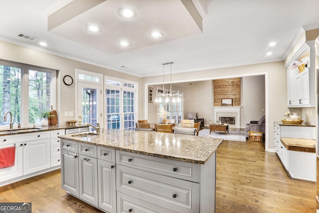 kitchen featuring visible vents, a sink, and ornamental molding