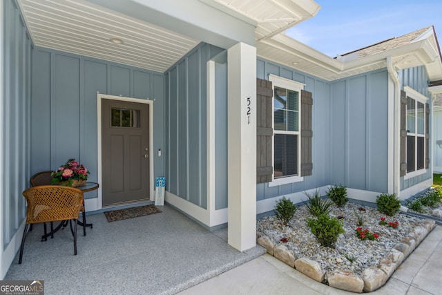 entrance to property with board and batten siding