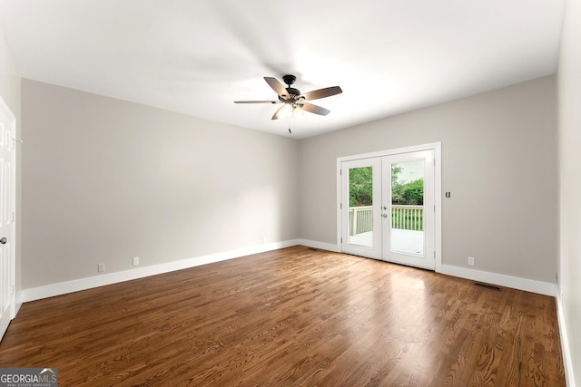 1155 Springway Dr, Gainesville, GA 30501 - unfurnished room with ceiling fan, french doors, visible vents, wood finished floors, and baseboards