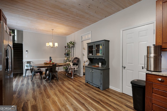 314 Kings Pointe Dr SW, Calhoun, GA 30701 - dining room featuring an inviting chandelier, crown molding, wood finished floors, and wooden ceiling
