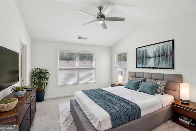 6080 Indian Wood Cir, Mableton, GA 30126 - bedroom featuring a ceiling fan, light carpet, and lofted ceiling