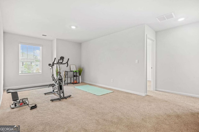 3135 Ellenton Dr, Lithia Springs, GA 30122 - exercise room featuring carpet floors and recessed lighting