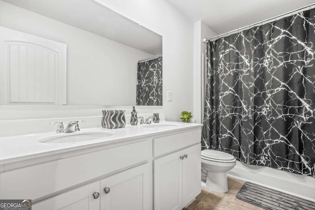 3135 Ellenton Dr, Lithia Springs, GA 30122 - full bath with double vanity and shower / bath combo with shower curtain