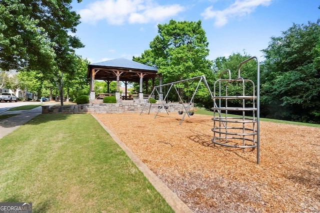 surrounding community featuring a lawn, a gazebo, and playground community