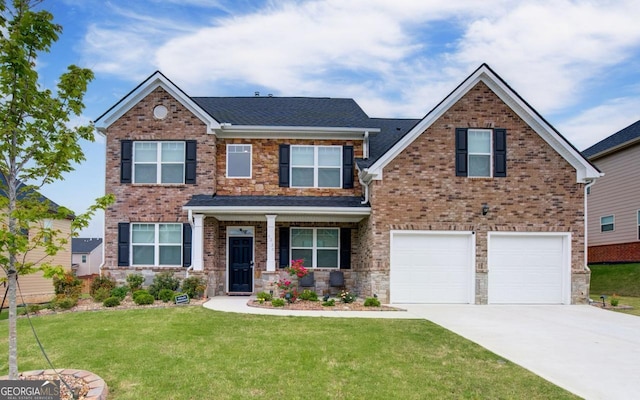 3236 Papyrus Palm Rd, Loganville, GA 30052 - craftsman-style house featuring an attached garage, a front lawn, driveway, and brick siding