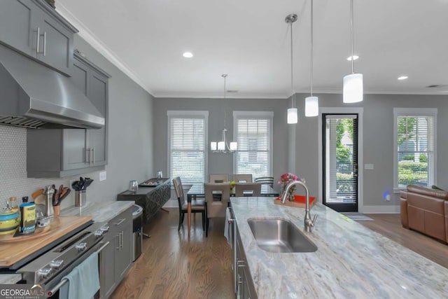 1914 Coal Pl, Atlanta, GA 30318 - kitchen featuring a sink, gray cabinets, and dark wood-style flooring