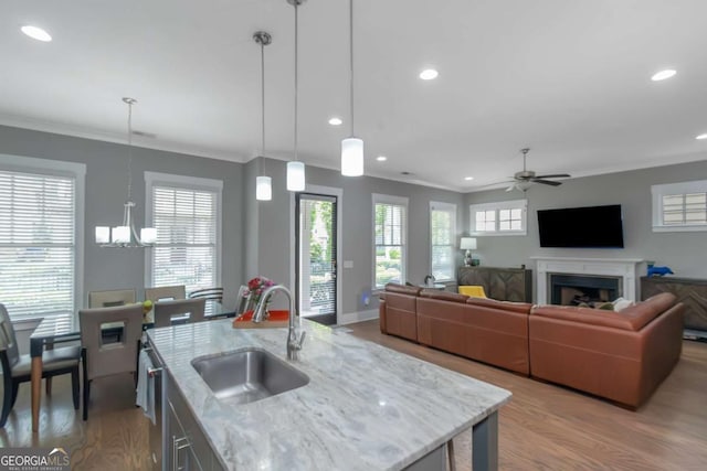 1914 Coal Pl, Atlanta, GA 30318 - kitchen with recessed lighting, ornamental molding, and a sink