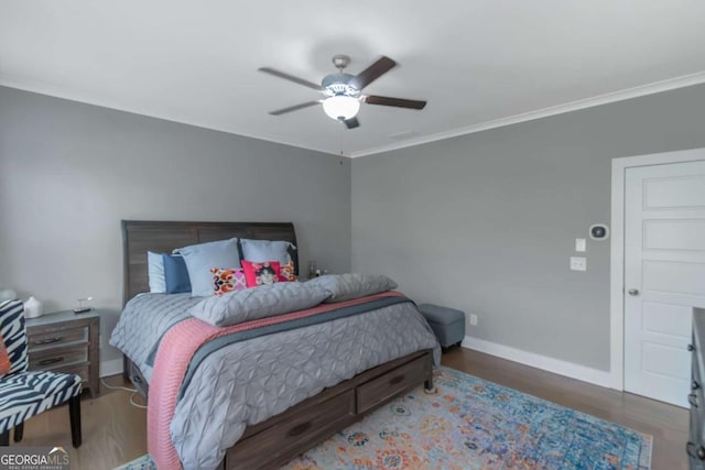 1914 Coal Pl, Atlanta, GA 30318 - bedroom featuring baseboards, ornamental molding, a ceiling fan, and wood finished floors