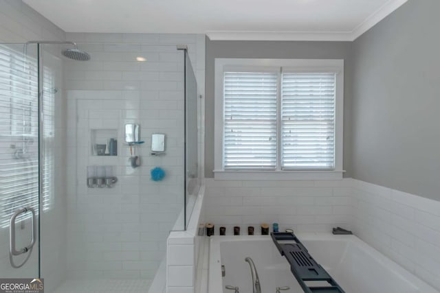 1914 Coal Pl, Atlanta, GA 30318 - full bathroom with a shower stall, ornamental molding, and a garden tub