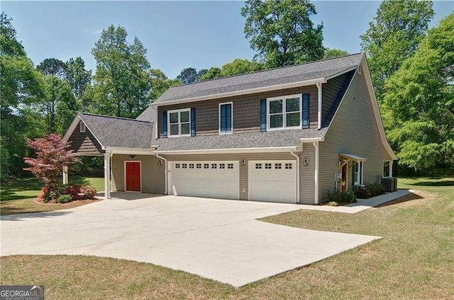 5800 Villa Rica Hwy, Dallas, GA 30157 - view of front of property featuring concrete driveway, a front yard, an attached garage, and cooling unit