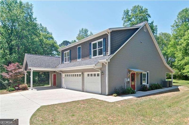 5800 Villa Rica Hwy, Dallas, GA 30157 - view of front facade featuring concrete driveway, an attached garage, central AC, and a front lawn