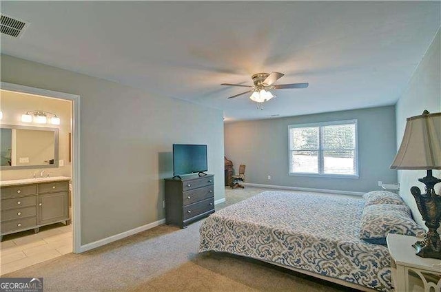 5800 Villa Rica Hwy, Dallas, GA 30157 - bedroom featuring ensuite bathroom, light carpet, and ceiling fan