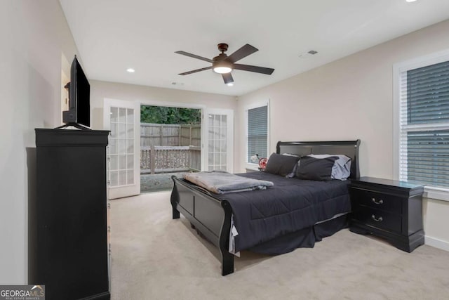 235 Holly Rd NW, Atlanta, GA 30314 - bedroom featuring visible vents, light carpet, baseboards, ceiling fan, and recessed lighting
