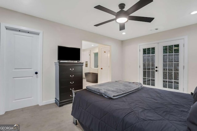 235 Holly Rd NW, Atlanta, GA 30314 - bedroom with baseboards, light carpet, french doors, and recessed lighting