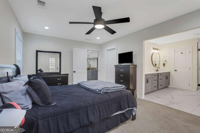 235 Holly Rd NW, Atlanta, GA 30314 - bedroom with connected bathroom, recessed lighting, ceiling fan, and visible vents
