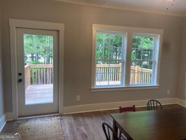 entryway featuring baseboards and wood finished floors