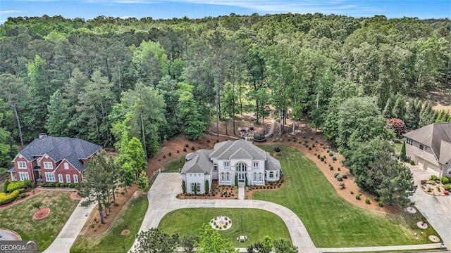 drone / aerial view with a forest view