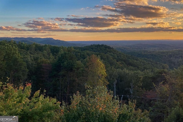 mountain view featuring a view of trees