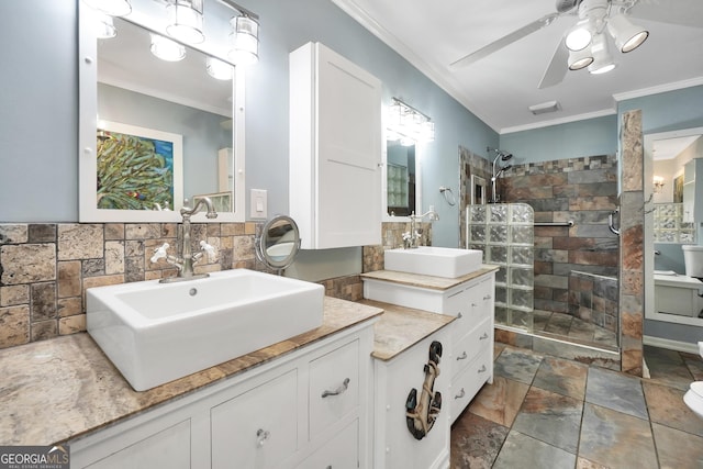 701 Mask Rd, Brooks, GA 30205 - full bathroom with a sink, crown molding, and walk in shower