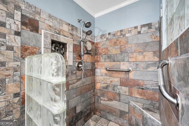 701 Mask Rd, Brooks, GA 30205 - full bath featuring crown molding and tiled shower