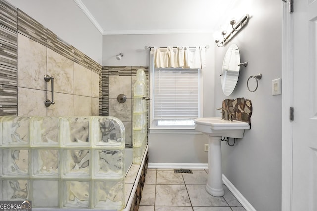 701 Mask Rd, Brooks, GA 30205 - bathroom featuring crown molding, a sink, baseboards, and tub / shower combination