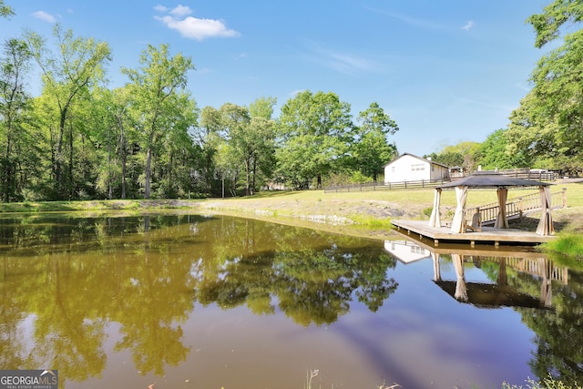 701 Mask Rd, Brooks, GA 30205 - dock area with a gazebo, a water view, and fence