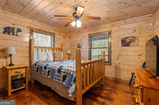 675 Green Ridge Rd, Blue Ridge, GA 30513 - bedroom with wooden ceiling, wood walls, and hardwood / wood-style floors