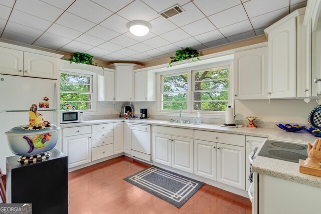 kitchen with visible vents, a sink, a wealth of natural light, and white appliances