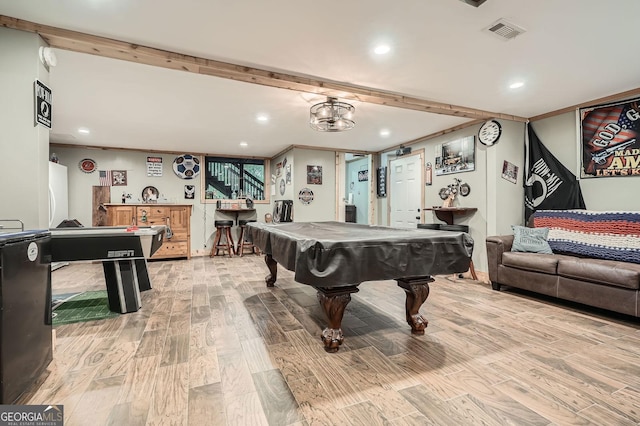 5419 Tyree Rd, Winston, GA 30187 - recreation room with recessed lighting, billiards, light wood-style flooring, and visible vents