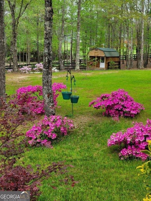 5419 Tyree Rd, Winston, GA 30187 - view of yard with a storage shed, fence, and an outdoor structure