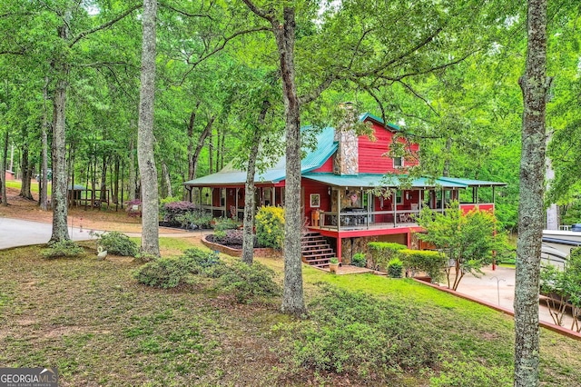 5419 Tyree Rd, Winston, GA 30187 - exterior space featuring stairs, a chimney, and covered porch