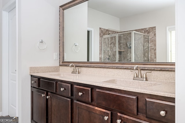 108 Franklin St, Braselton, GA 30517 - bathroom with double vanity, a sink, and a stall shower