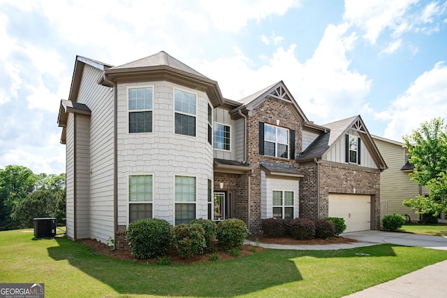 108 Franklin St, Braselton, GA 30517 - view of front of house with brick siding, an attached garage, a front yard, and concrete driveway
