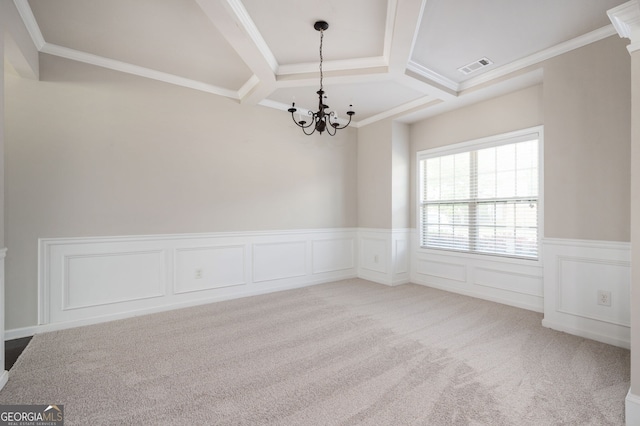 108 Franklin St, Braselton, GA 30517 - unfurnished room with crown molding, wainscoting, a chandelier, and visible vents