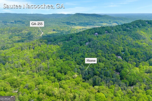 bird's eye view with a mountain view and a forest view