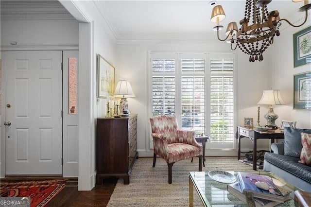 45 Paces W Dr NW, Atlanta, GA 30327 - sitting room featuring crown molding, wood finished floors, and a notable chandelier