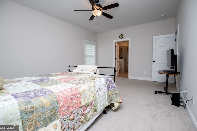 bedroom with carpet floors, baseboards, and ceiling fan
