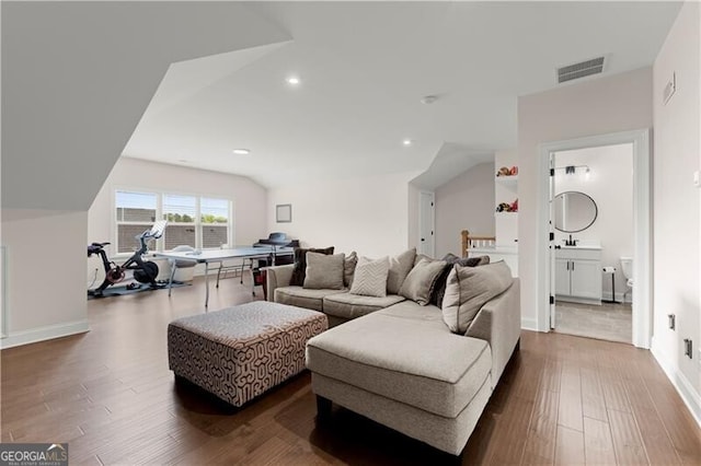 1074 Heyward Way, Alpharetta, GA 30009 - living room featuring recessed lighting, visible vents, and dark wood-type flooring