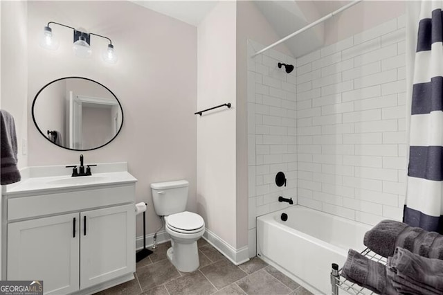 1074 Heyward Way, Alpharetta, GA 30009 - bathroom featuring tile patterned flooring, vanity, toilet, shower / bathtub combination with curtain, and baseboards