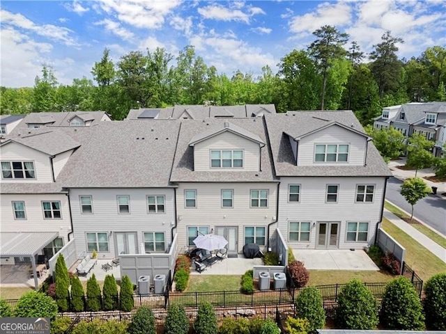 1074 Heyward Way, Alpharetta, GA 30009 - back of property with roof with shingles, a residential view, fence private yard, a patio area, and cooling unit