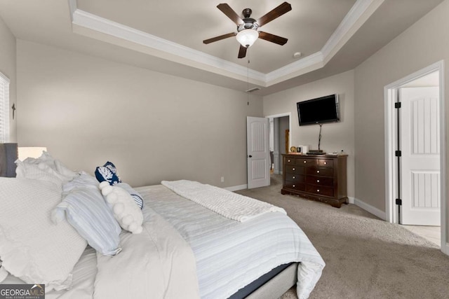 1929 Windstone Pl, Winder, GA 30680 - carpeted bedroom featuring crown molding, a raised ceiling, baseboards, and visible vents