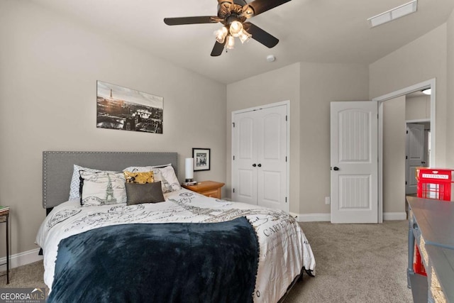 1929 Windstone Pl, Winder, GA 30680 - carpeted bedroom featuring baseboards, visible vents, ceiling fan, and a closet