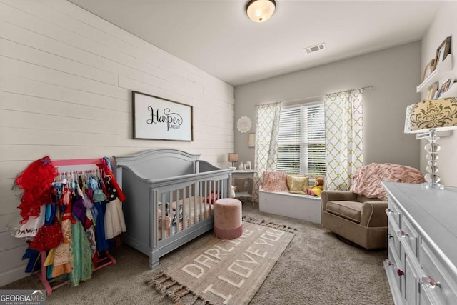 1929 Windstone Pl, Winder, GA 30680 - carpeted bedroom featuring wood walls and visible vents