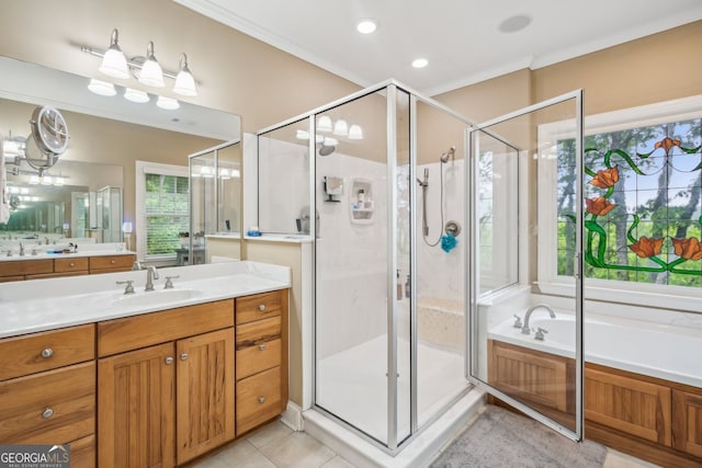 201 Wilderness Knl, Big Canoe, GA 30143 - full bath with crown molding, vanity, a stall shower, and a garden tub