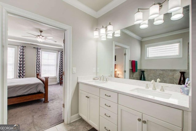 1040 Peyton View Ct, Alpharetta, GA 30004 - ensuite bathroom with crown molding, a healthy amount of sunlight, and a sink