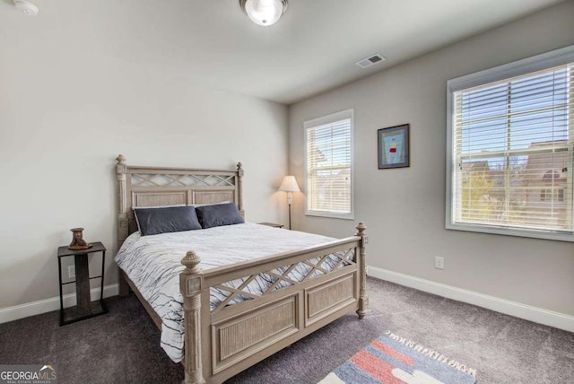 1040 Peyton View Ct, Alpharetta, GA 30004 - bedroom with baseboards, dark carpet, and visible vents