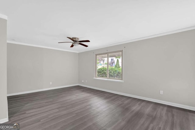 2551 Park Rd SE, Smyrna, GA 30080 - empty room featuring baseboards, ornamental molding, dark wood finished floors, and ceiling fan