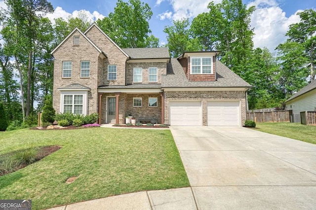 242 Fieldbrook Xing, Canton, GA 30115 - view of front of home with fence, driveway, brick siding, and a front yard