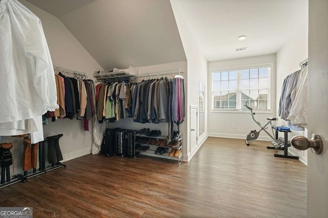 242 Fieldbrook Xing, Canton, GA 30115 - spacious closet featuring visible vents, lofted ceiling, and wood finished floors