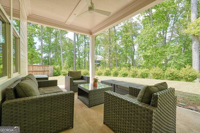 242 Fieldbrook Xing, Canton, GA 30115 - view of patio featuring fence, ceiling fan, and an outdoor living space